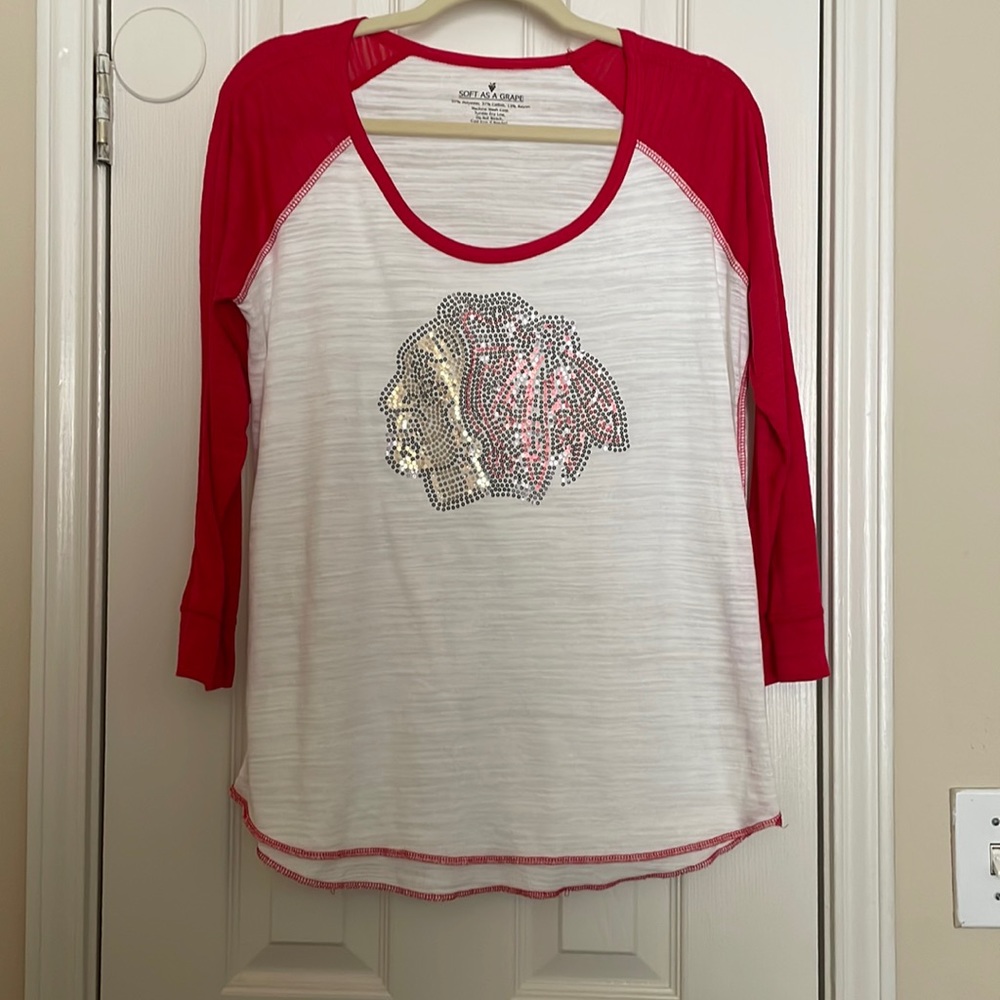 NWOT Soft As A Grape sequin Blackhawks top